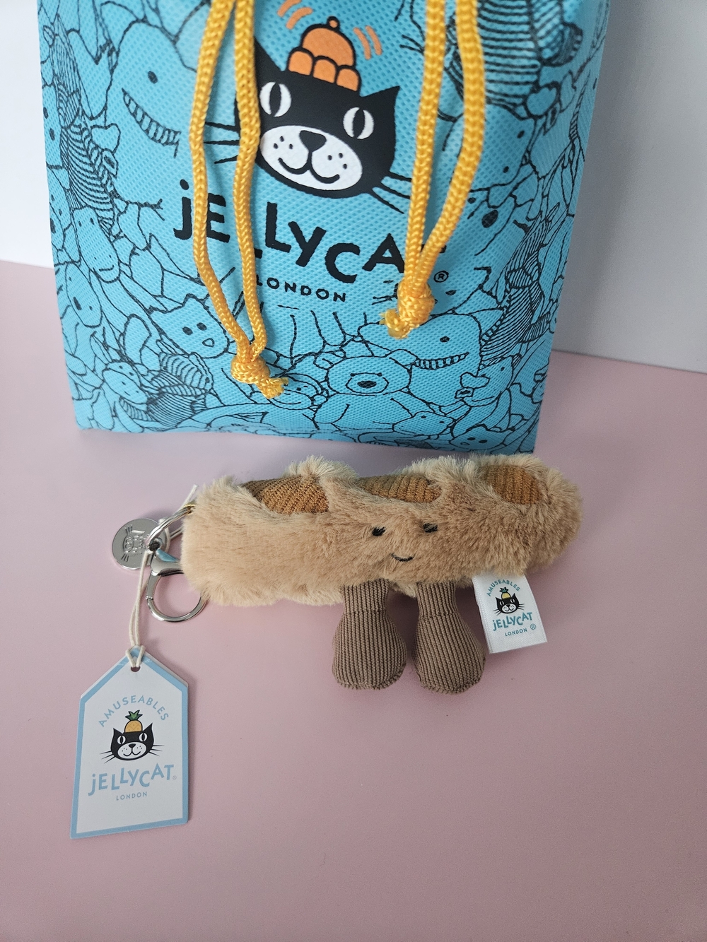Jellycat Beige Chewy Toast Plush Keyring with Brown Corduroy Legs
